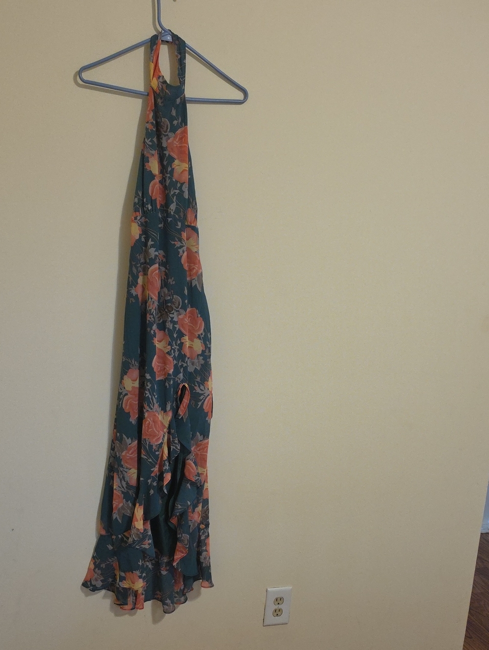 Lulu's Teal Floral Halter Midi Dress with Coral Blooms